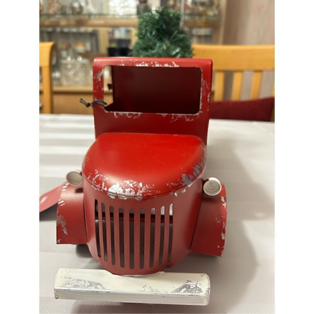 Rae Dunn Merry Christmas Metal Red Truck with trees in the back farmhouse